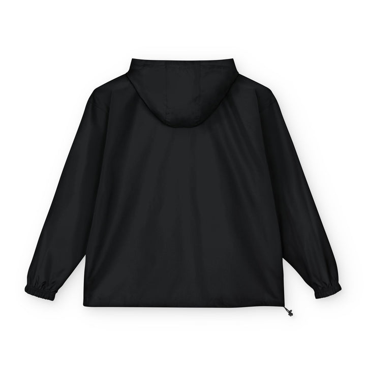 Black Packable Anorak Jacket with White Floral Crest — Lightweight Windbreaker for Travel &amp; Outdoor