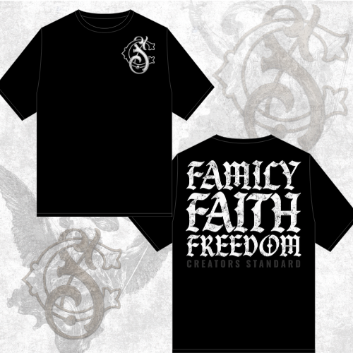 Family Faith Freedom White Letters Tee