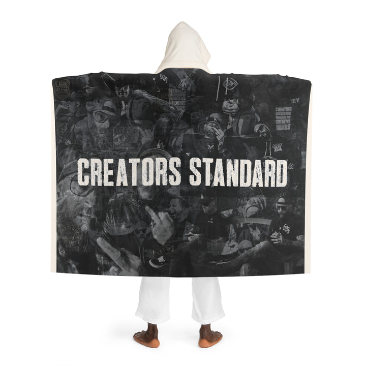 Hooded Sherpa Blanket - Cozy Black Graphic Fleece with Hooded Wrap